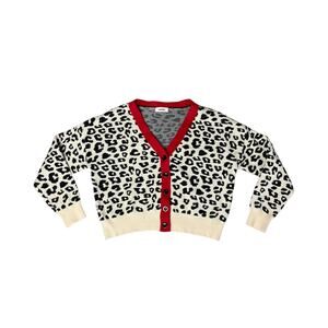 Adora Cheetah Print Cropped Button Up Cardigan Sweater Size Small Chic Stylish